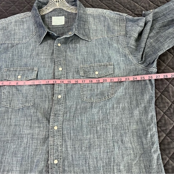 PD&C Shirt Mens 2XL Medium Blue Denim Western Pearl Snap Long Sleeve G - Picture 7 of 10